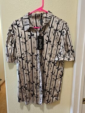 Two FLY Black Ribbon Print Button-Up Blouse - Cream & Black